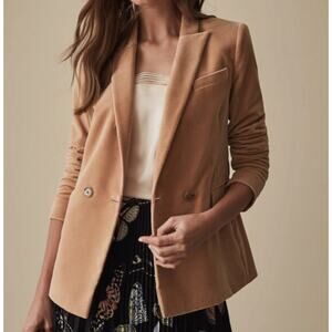 REISS Women's Aubrie Blazer Jacket Velvet Double Breasted Cotton 2